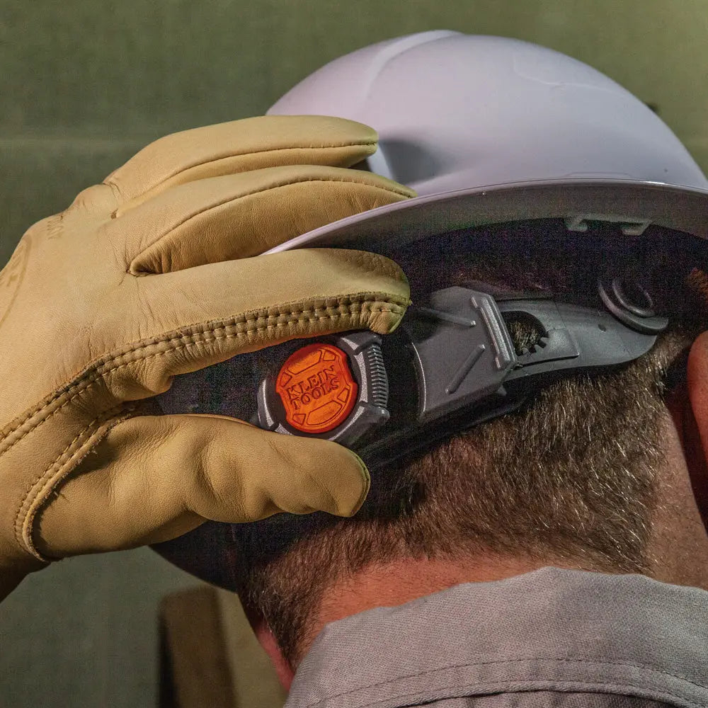 Klein Hard Hat, Non-Vented, Full Brim with Rechargeable Headlamp, White Klein Tools