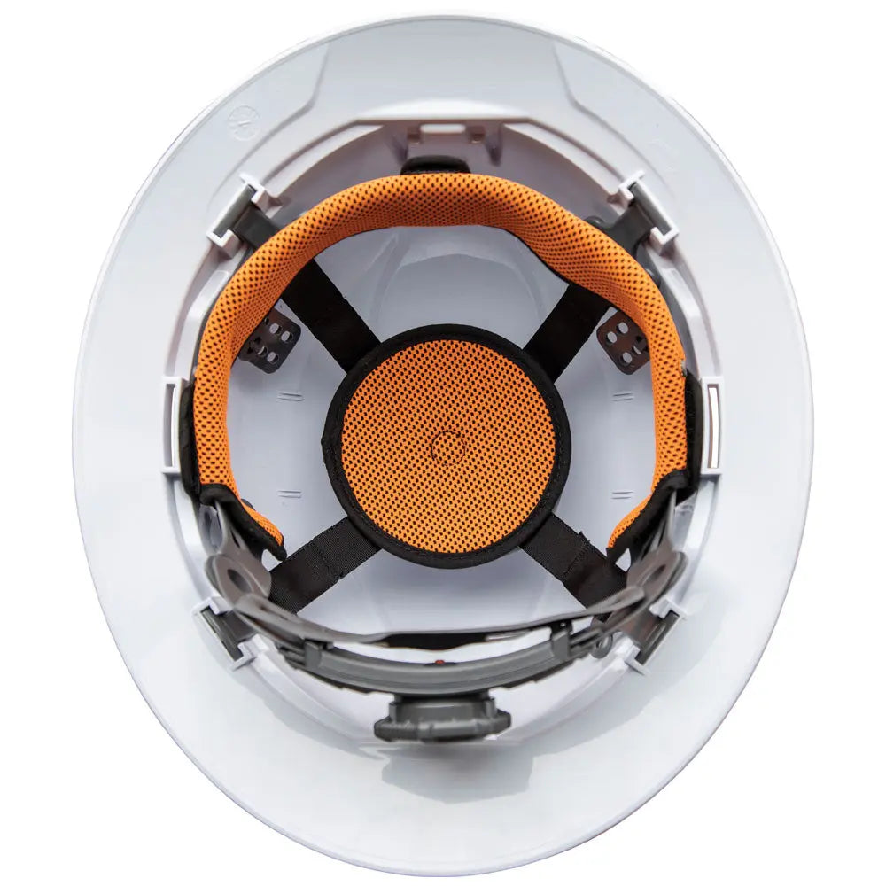 Klein Hard Hat, Non-Vented, Full Brim with Rechargeable Headlamp, White Klein Tools