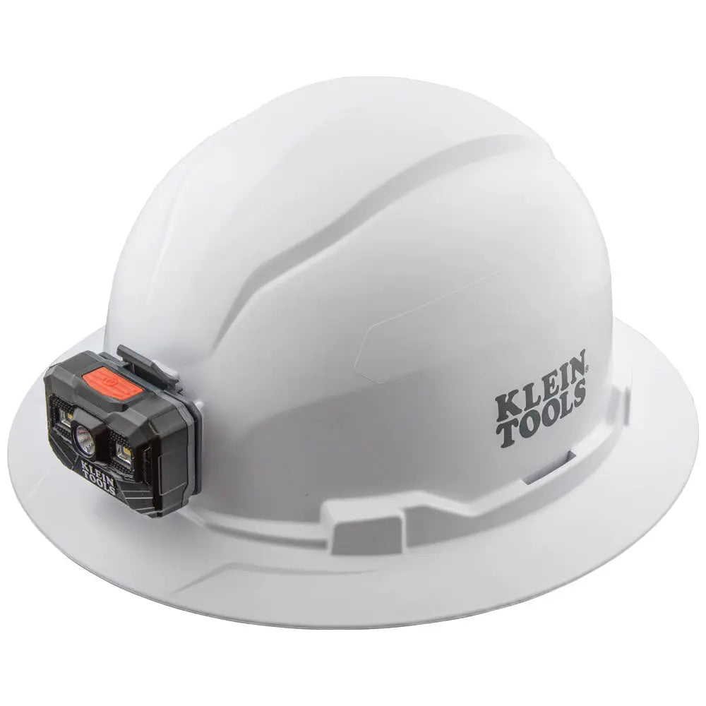 Klein Hard Hat, Non-Vented, Full Brim with Rechargeable Headlamp, White Klein Tools