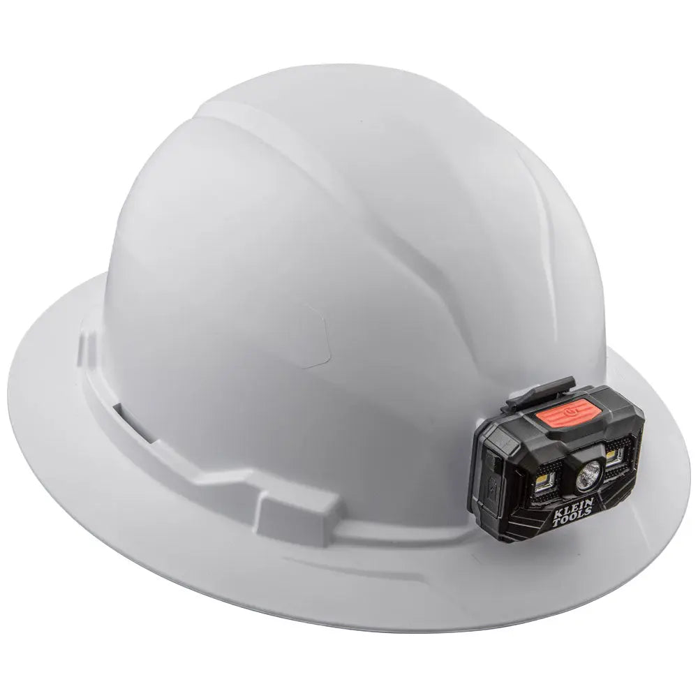 Klein Hard Hat, Non-Vented, Full Brim with Rechargeable Headlamp, White Klein Tools