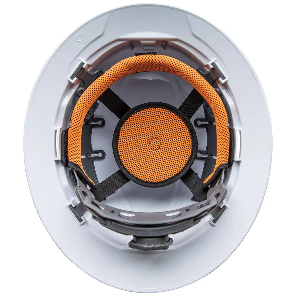 Klein Hard Hat, Vented, Full Brim with Rechargeable Headlamp, White Klein Tools