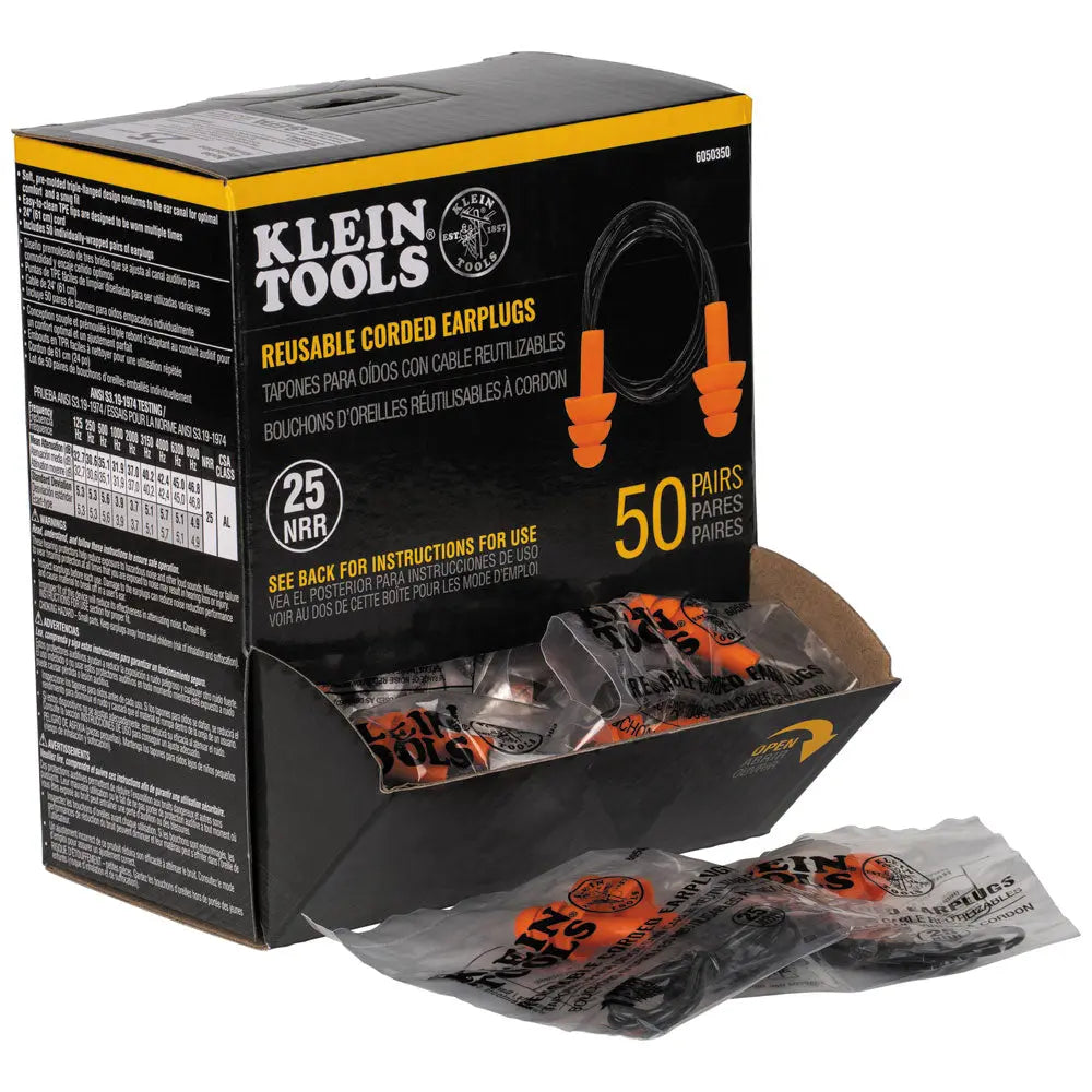 Klein Corded Earplugs, 50-Pair Dispenser Pack Klein Tools