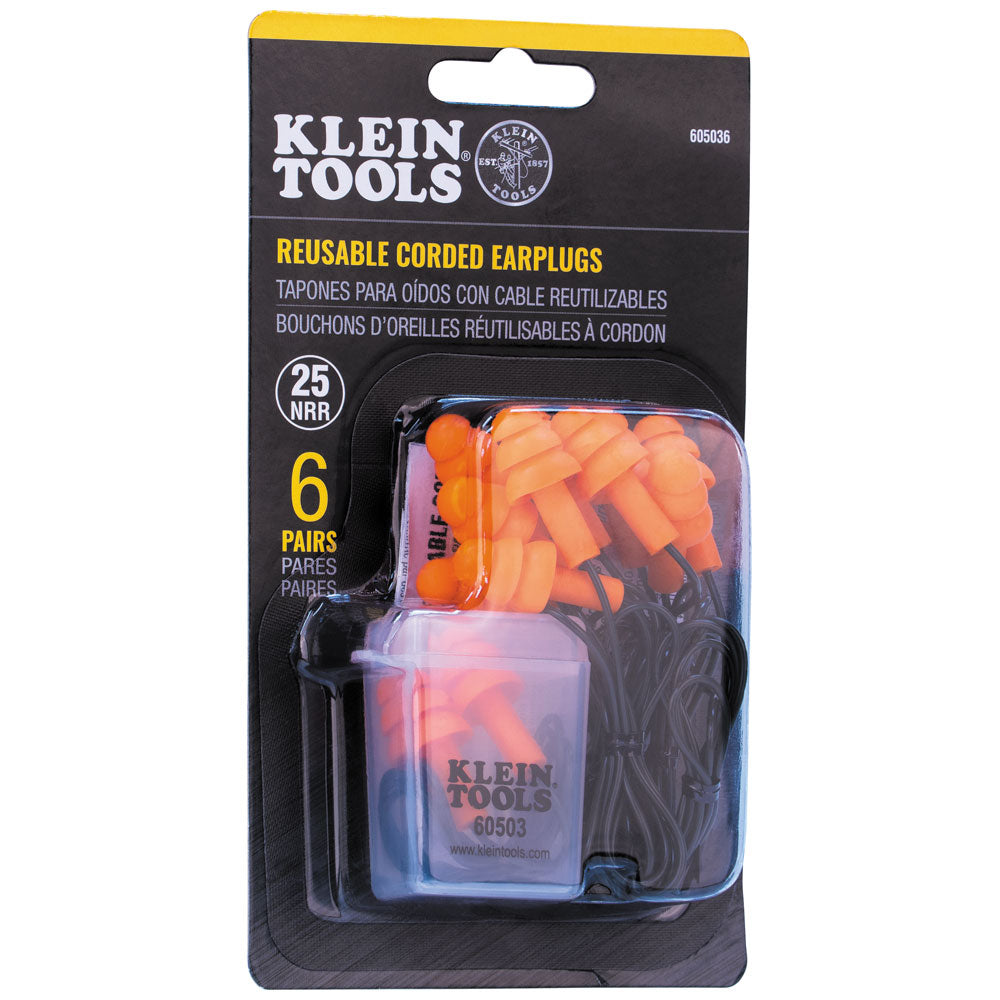 Klein Corded Earplugs, 6-Pair Pack