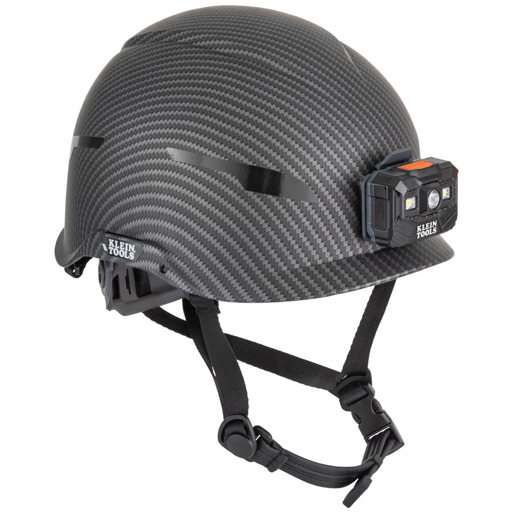 Klein Safety Helmet, Premium KARBN™ Pattern, Non-Vented, Class E, Headlamp