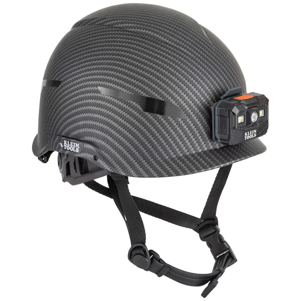 Klein Safety Helmet, Premium KARBN™ Pattern, Non-Vented, Class E, Headlamp Klein Tools