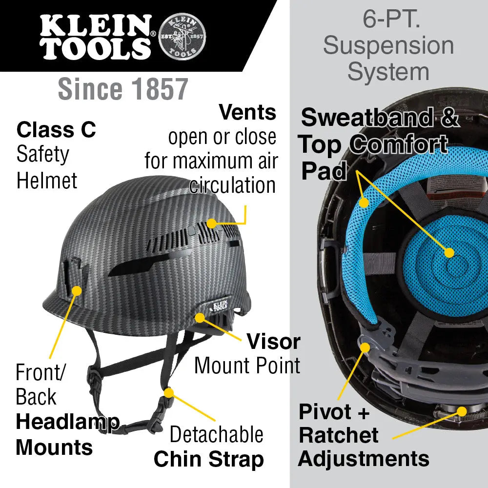 Klein Safety Helmet, Premium KARBN™ Pattern, Class C, Vented Klein Tools