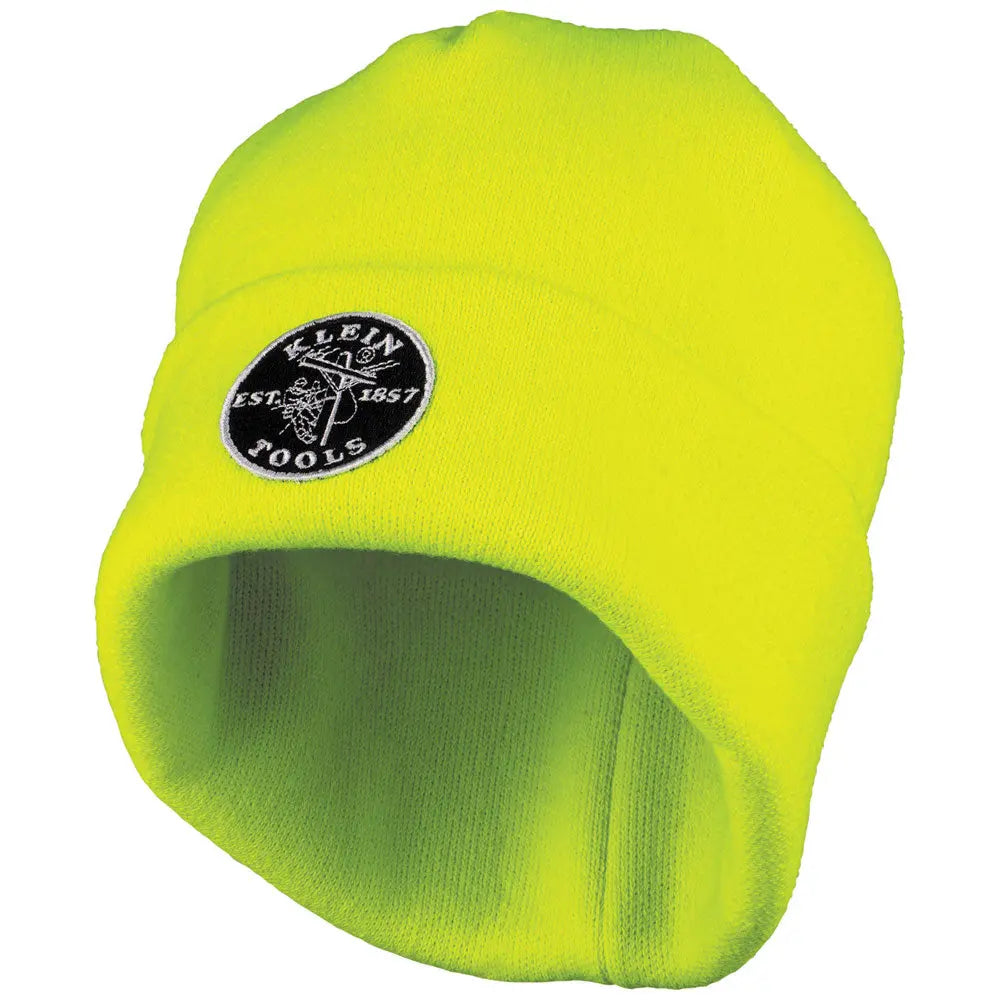 Klein Heavy Knit Hat, High-Visibility Yellow, Patch Logo Klein Tools