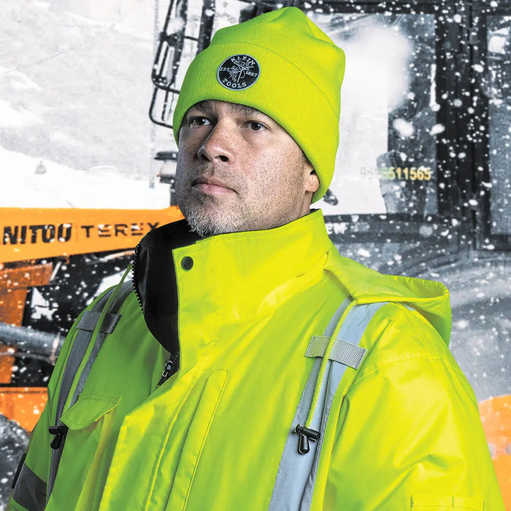 Klein Heavy Knit Hat, High-Visibility Yellow, Patch Logo Klein Tools