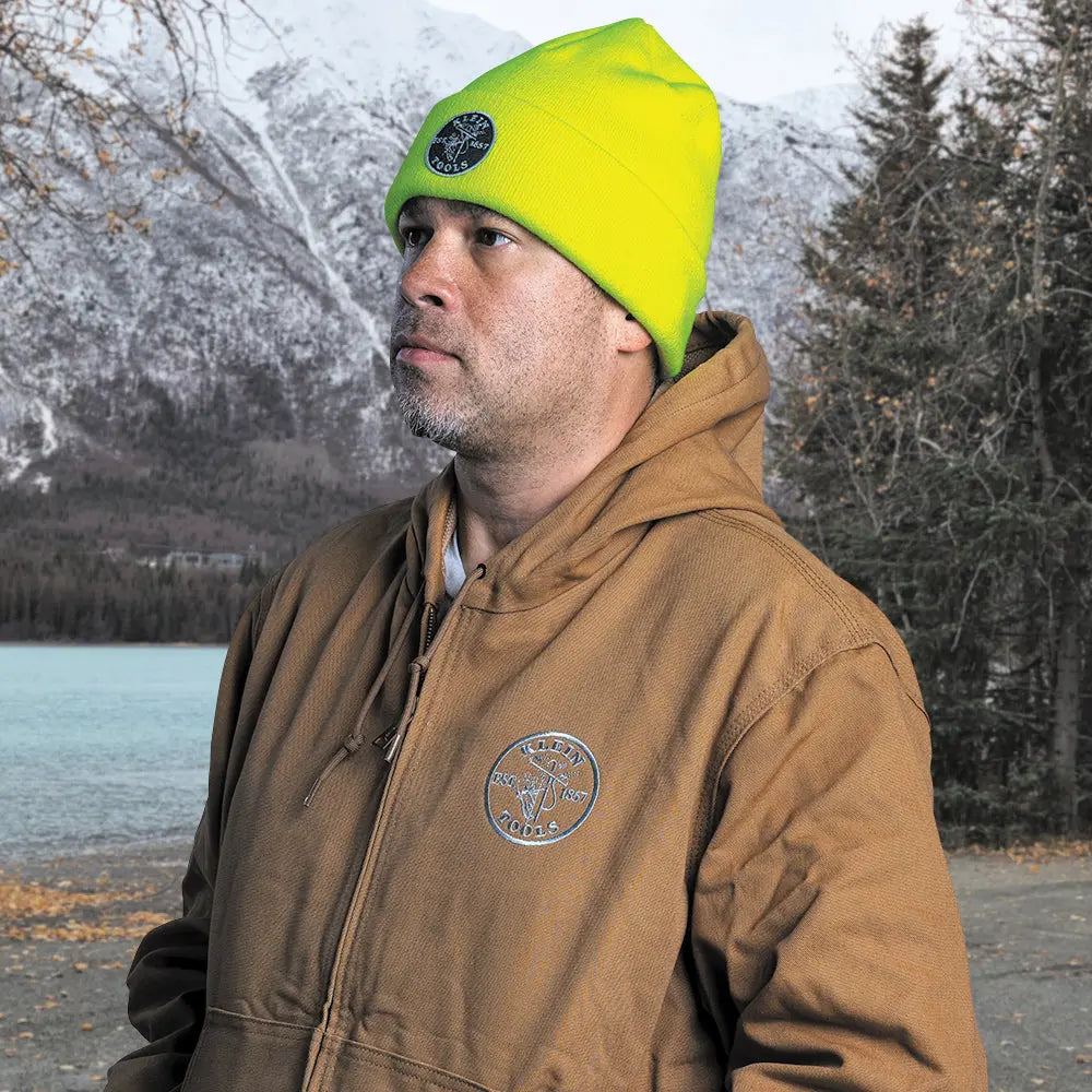 Klein Heavy Knit Hat, High-Visibility Yellow, Patch Logo Klein Tools