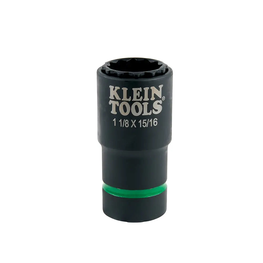 Klein 2-in-1 Impact Socket, 12-Point, 1-1/8 and 15/16-Inch Klein Tools