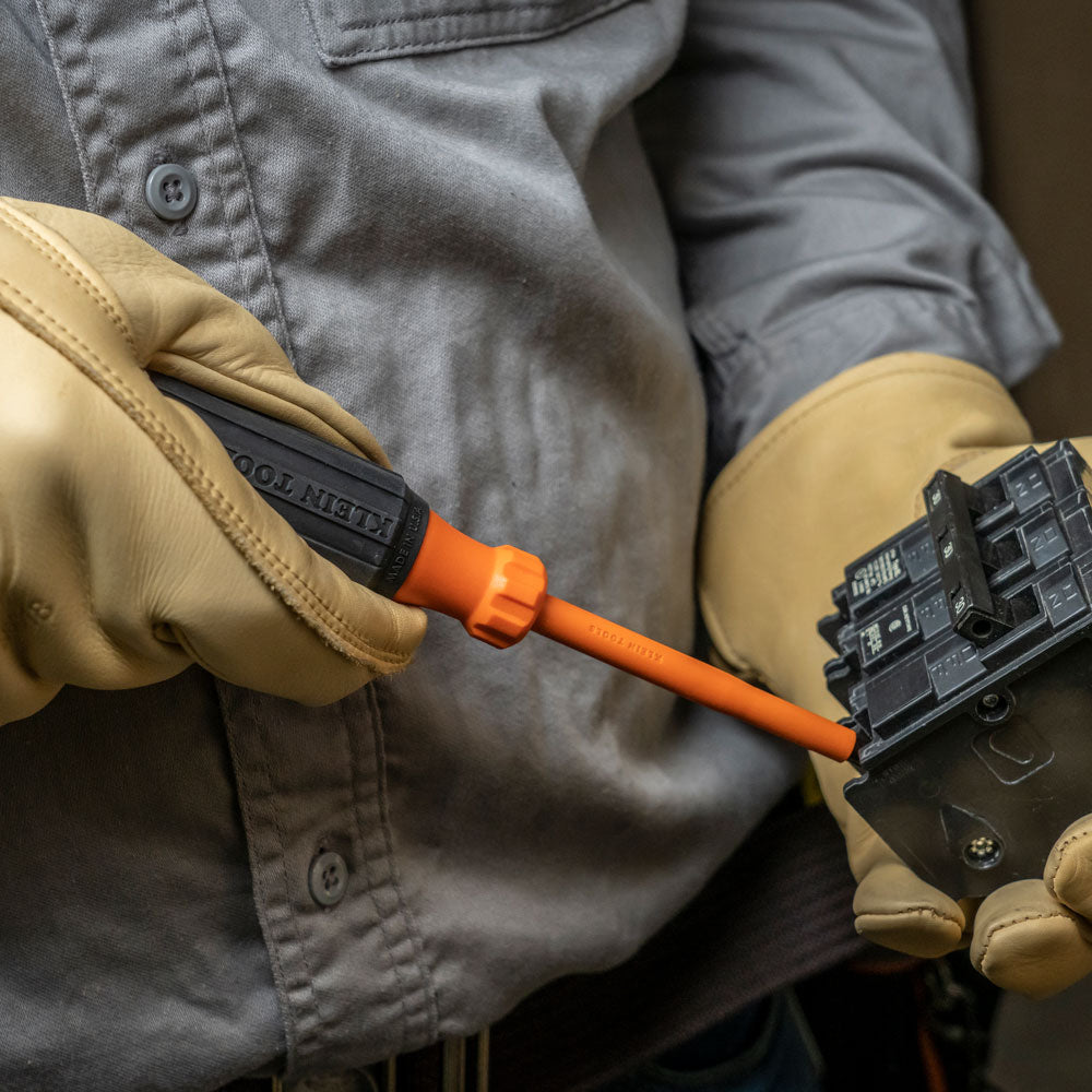 Klein Insulated Screwdriver, 1/4-Inch Cabinet Tip, 4-Inch Round Shank