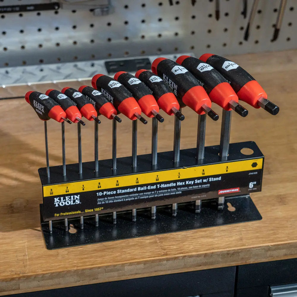 Klein Hex Key Set, SAE Ball-End T-Handle, 6-Inch, with Stand, 10-Piece Klein Tools