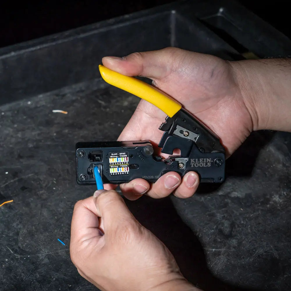 Klein Ratcheting Data Cable Crimper / Stripper / Cutter, Compact Klein Tools