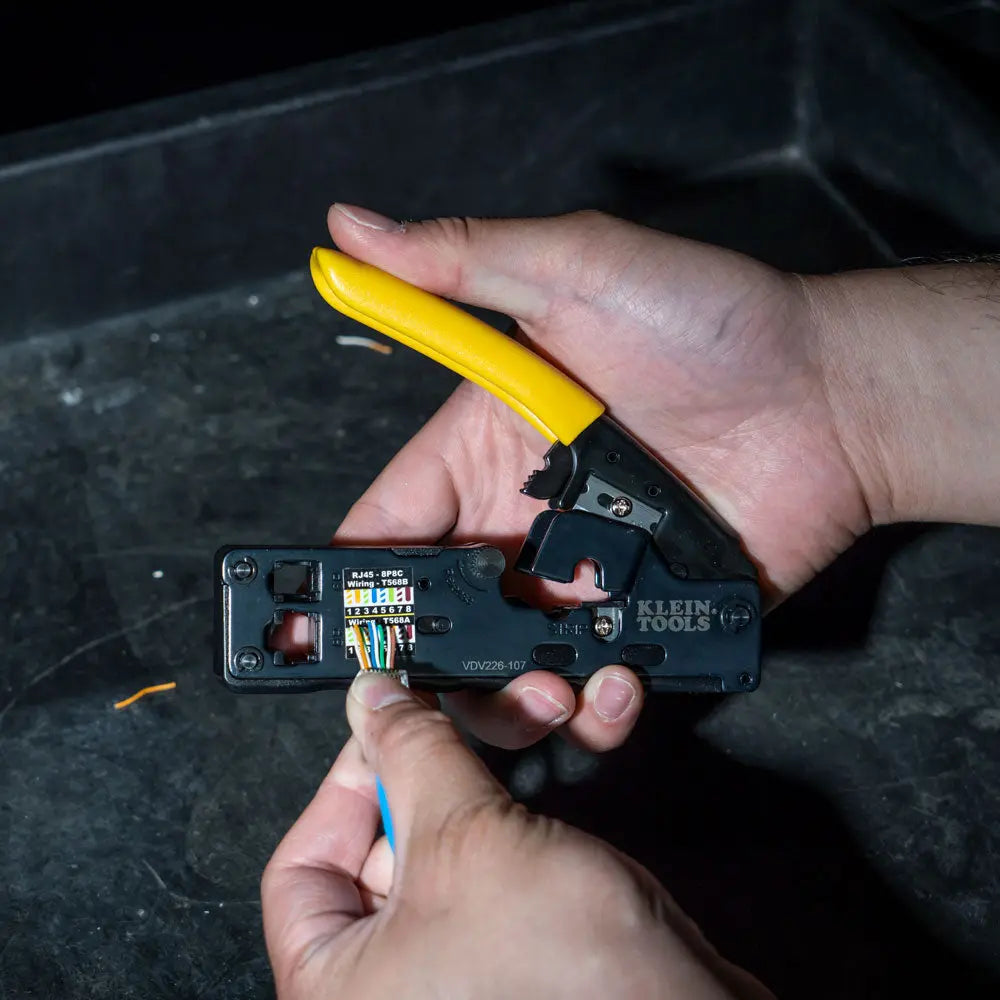 Klein Ratcheting Data Cable Crimper / Stripper / Cutter, Compact Klein Tools