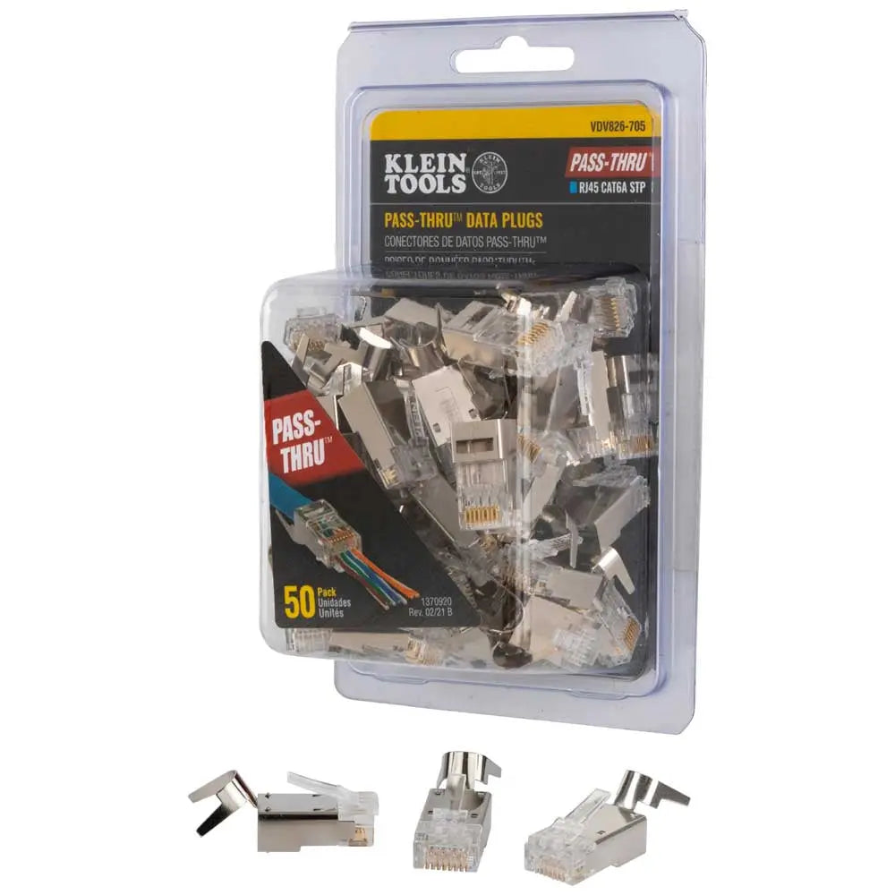 Klein Pass-Thru™ Modular Data Plugs, RJ45-CAT6A, Shielded (STP), 50-Pack Klein Tools