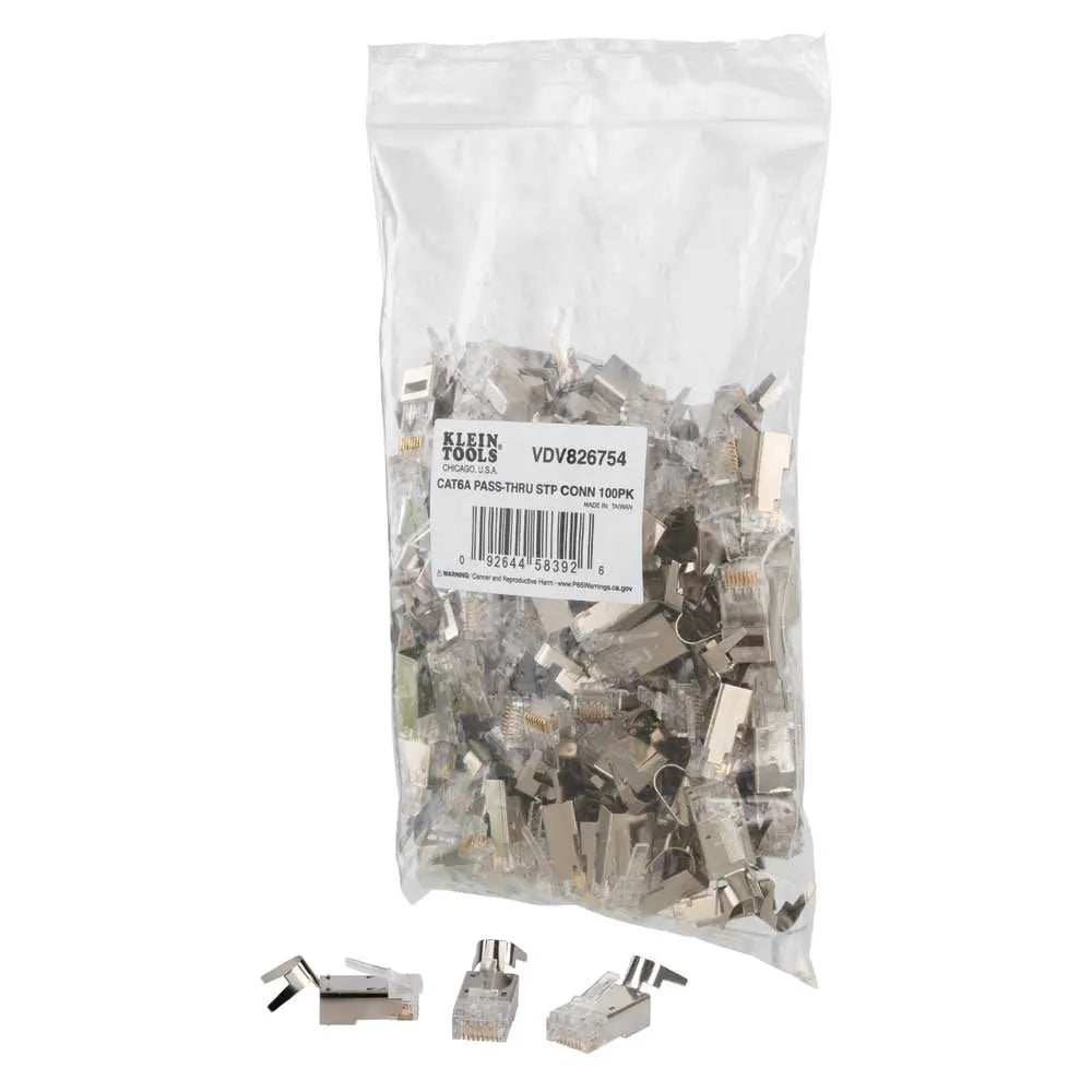 Klein Pass-Thru™ Modular Data Plug, RJ45-CAT6A, Shielded (STP), 100-Pack Klein Tools