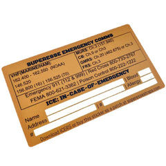 Emergency Comms & ICE Decal - Radio  Frequency/Channel and Telephone Contact Numbers, ICE Card Superesse Straps LLC