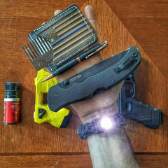 First Responder Strap - Police LEO backup duty gear w/ light, cuff key, seatbelt cutter, compass. Superesse Straps LLC