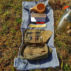 Saw Shemagh: Firestarter sewn button, built-in Kevlar Utility Saw, Fire Tinder border. Superesse Straps LLC