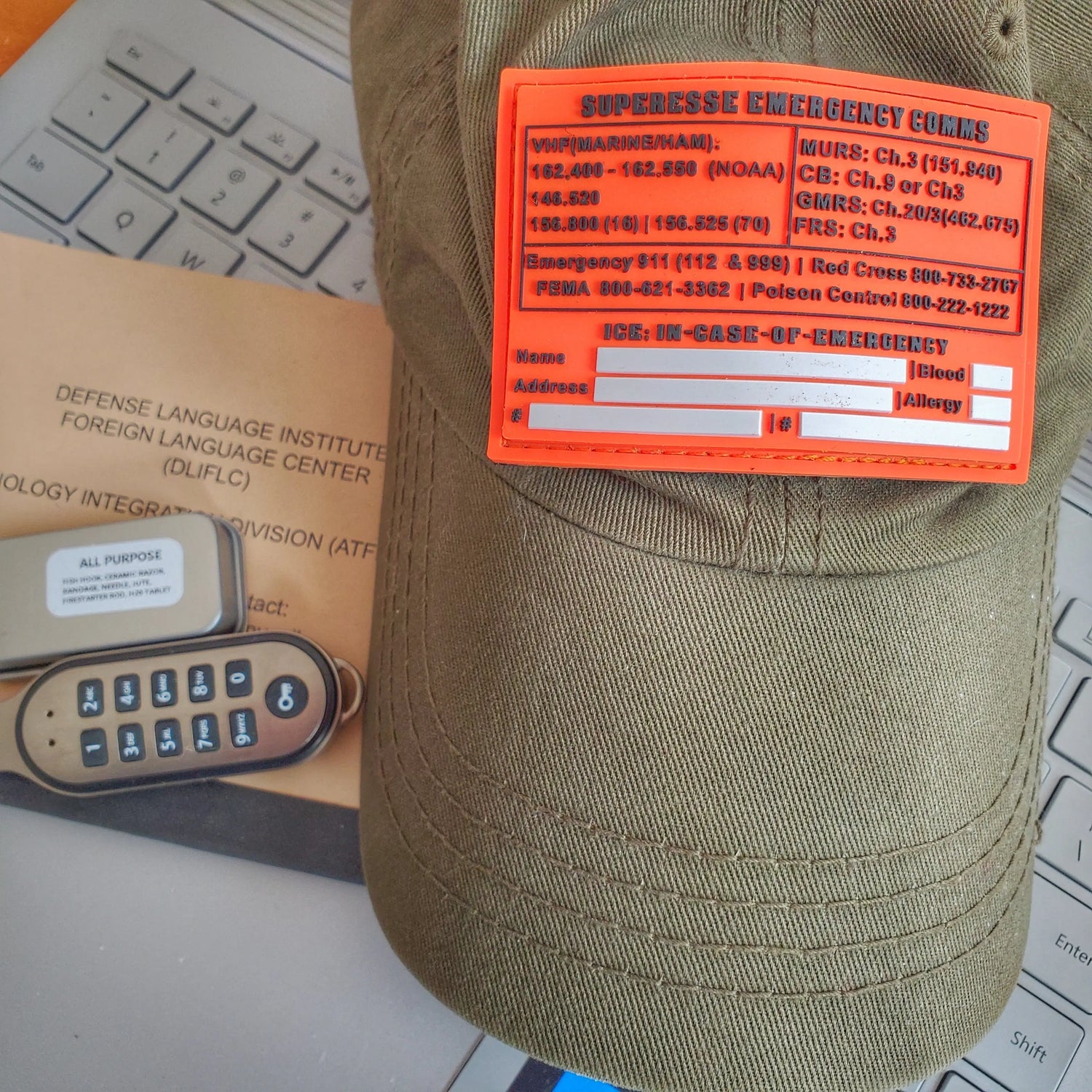Storage Pocket Patch:  Emergency Comms with Radio Frequency/Channel and Telephone Contact Numbers, ICE Card Superesse Straps LLC