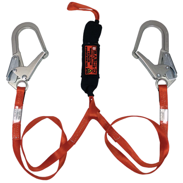 Bashlin - Twin leg climbing lanyard with nylon loop, two large steel ladder snaphooks and B-LAN shock absorber