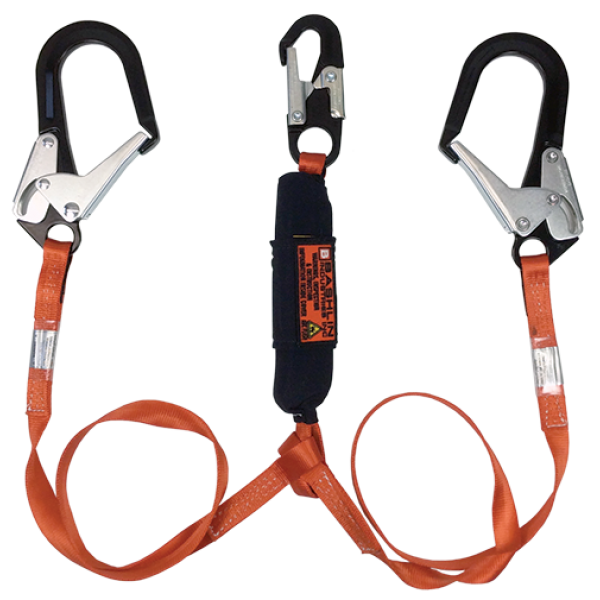 Bashlin - Twin leg climbing lanyard with aluminum rope snap, two large aluminum ladder snaphooks and B-LAN shock absorber