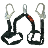 Bashlin - Twin leg tubular nylon climbing lanyard with steel snap hook, two large steel ladder snaphooks and shock absorbing core