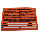 Storage Pocket Patch:  Emergency Comms with Radio Frequency/Channel and Telephone Contact Numbers, ICE Card Superesse Straps LLC