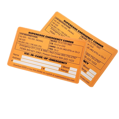Emergency Comms & ICE Decal - Radio  Frequency/Channel and Telephone Contact Numbers, ICE Card Superesse Straps LLC