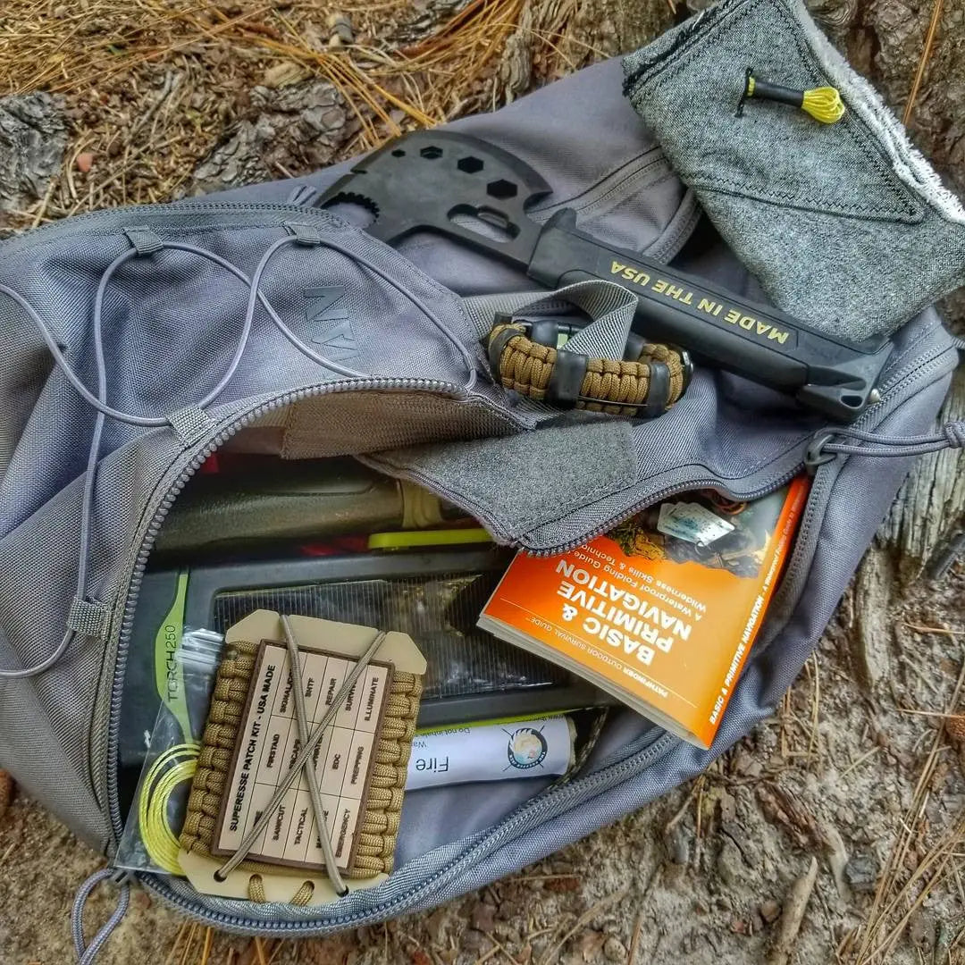 Saw Shemagh: Firestarter sewn button, built-in Kevlar Utility Saw, Fire Tinder border. Superesse Straps LLC