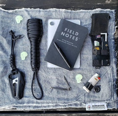 Saw Shemagh: Firestarter sewn button, built-in Kevlar Utility Saw, Fire Tinder border. Superesse Straps LLC