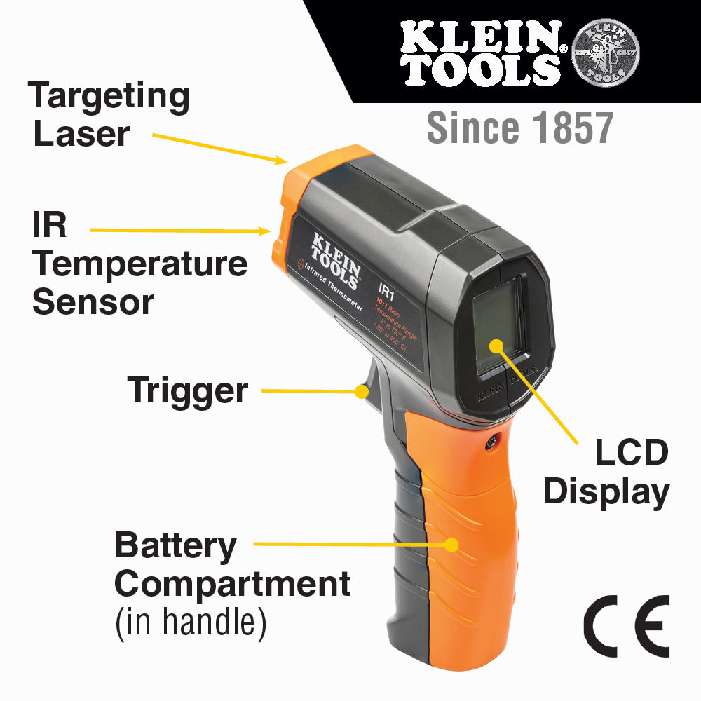 Klein Infrared Digital Thermometer with Targeting Laser, 10:1