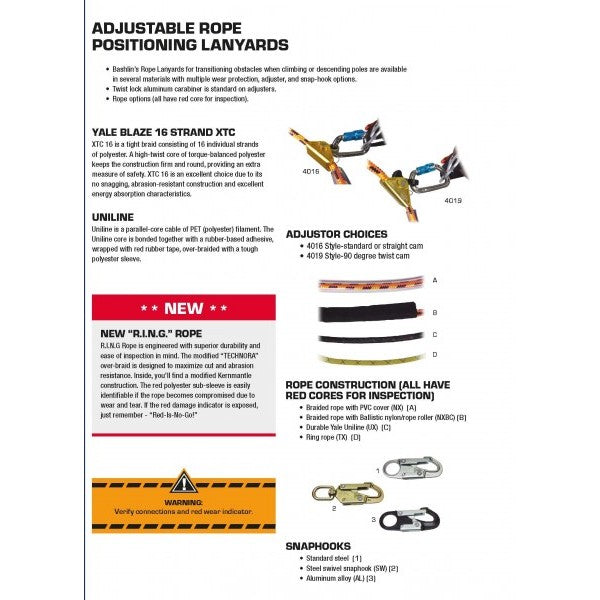 Bashlin - 4019 Series Adjustable Rope Positioning Lanyard with 90° Twist