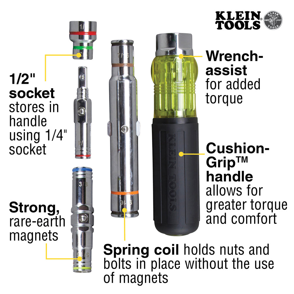 Klein 7-in-1 Multi-Bit Screwdriver / Nut Driver, Magnetic