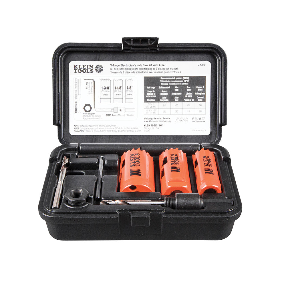 Klein Electrician's Hole Saw Kit with Arbor 3-Piece