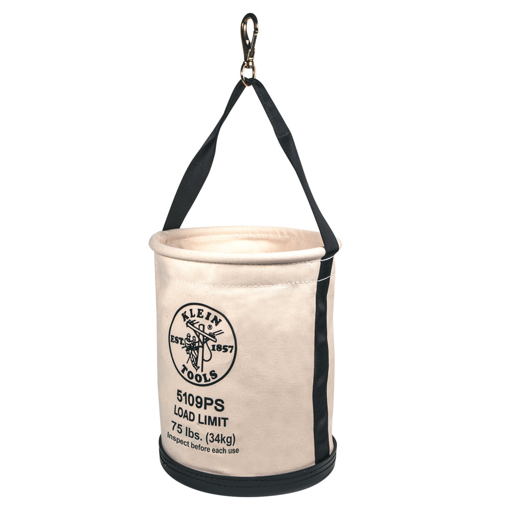 Klein Canvas Bucket, Wide Straight-Wall with Pocket, Swivel Snap, 12-Inch