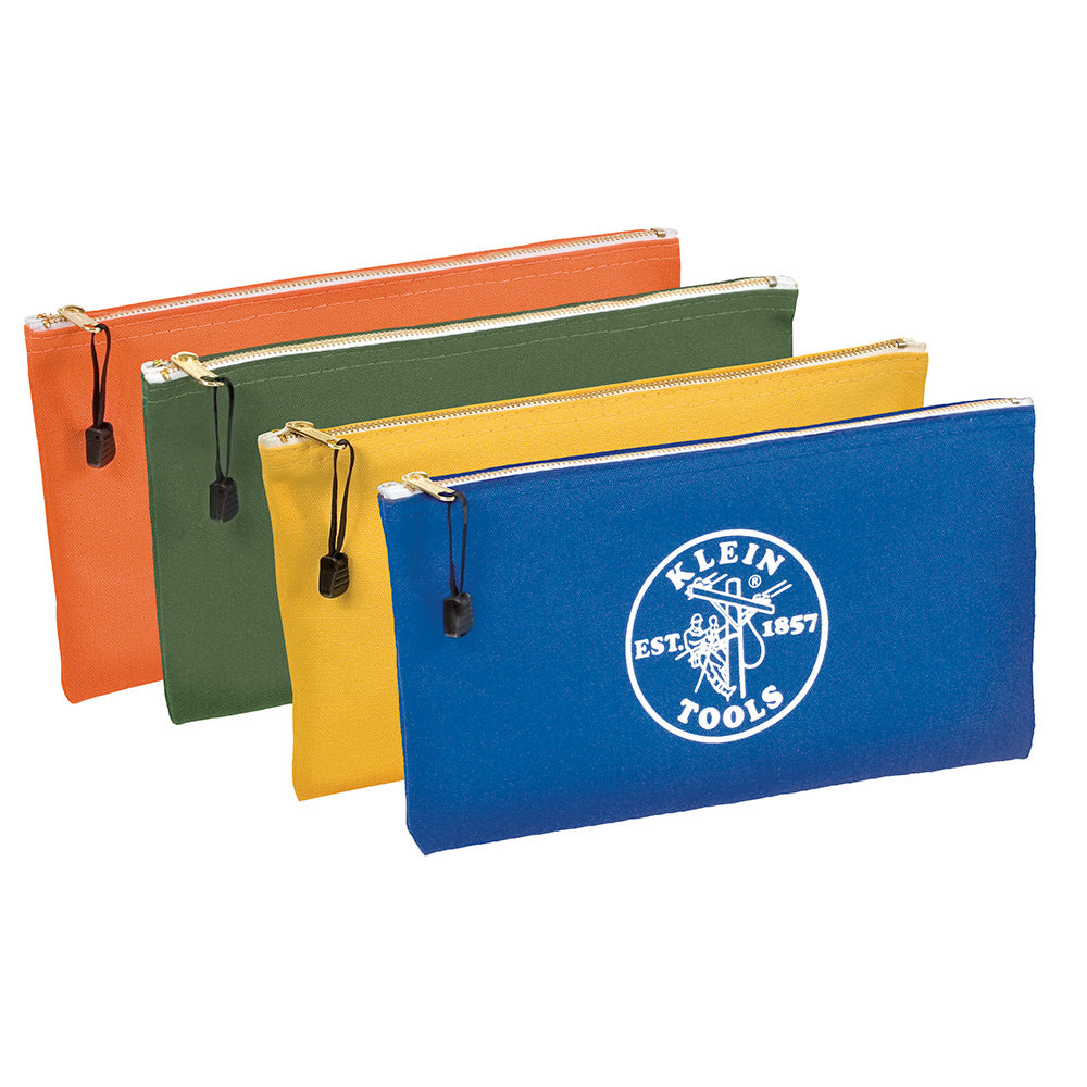 Klein Zipper Bags, Canvas Tool Pouches Olive/Orange/Blue/Yellow, 4-Pack