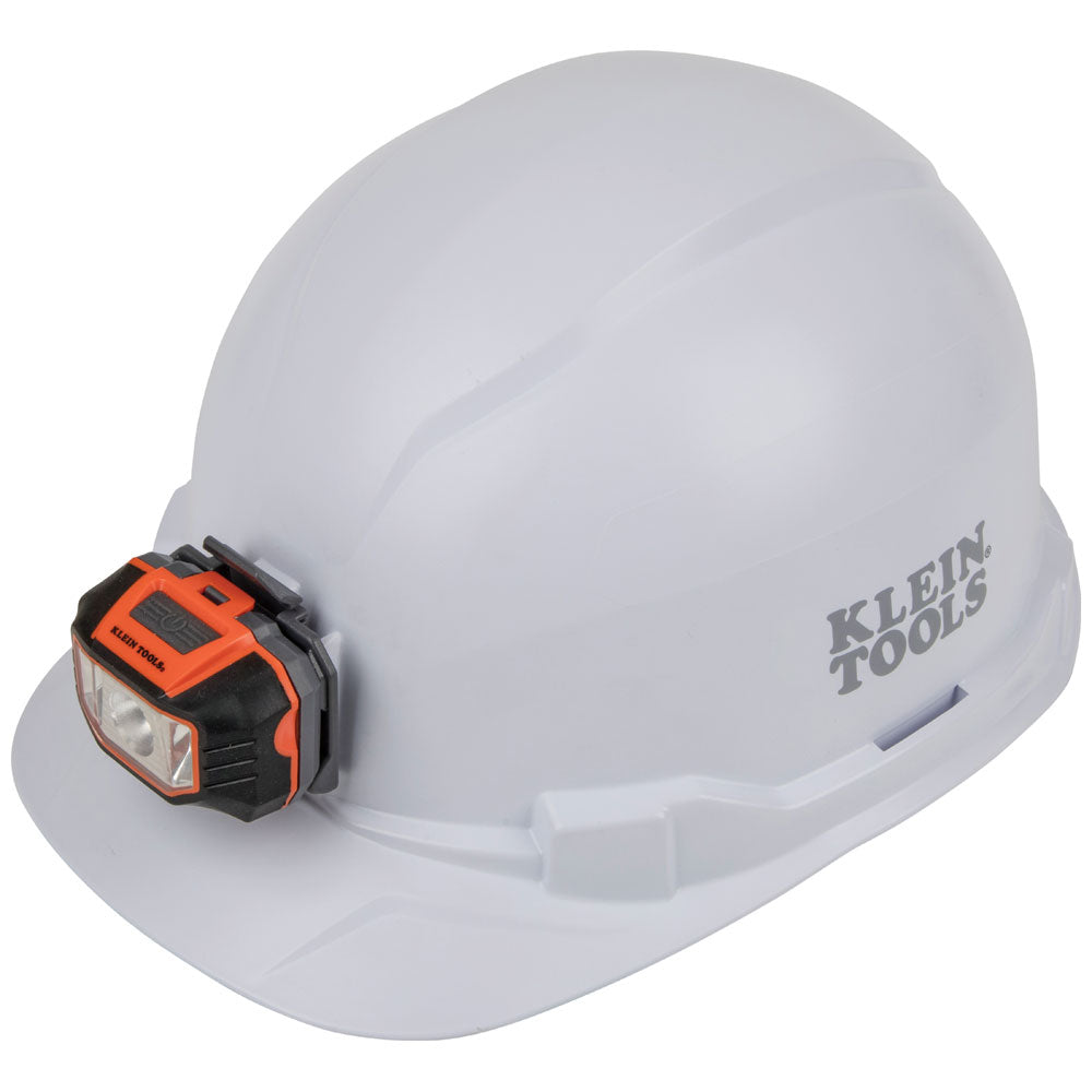 Klein Hard Hat, Non-Vented, Cap Style with Headlamp, White