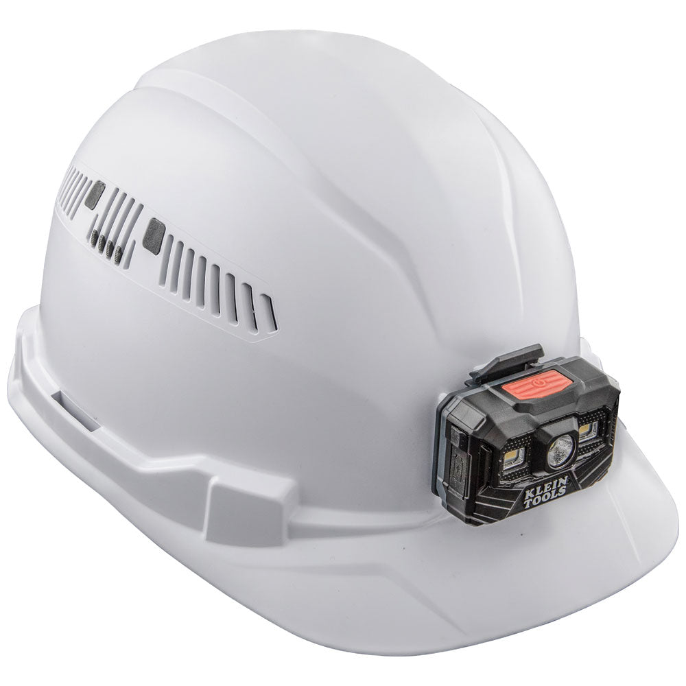 Klein Hard Hat, Vented, Cap Style with Rechargeable Headlamp, White