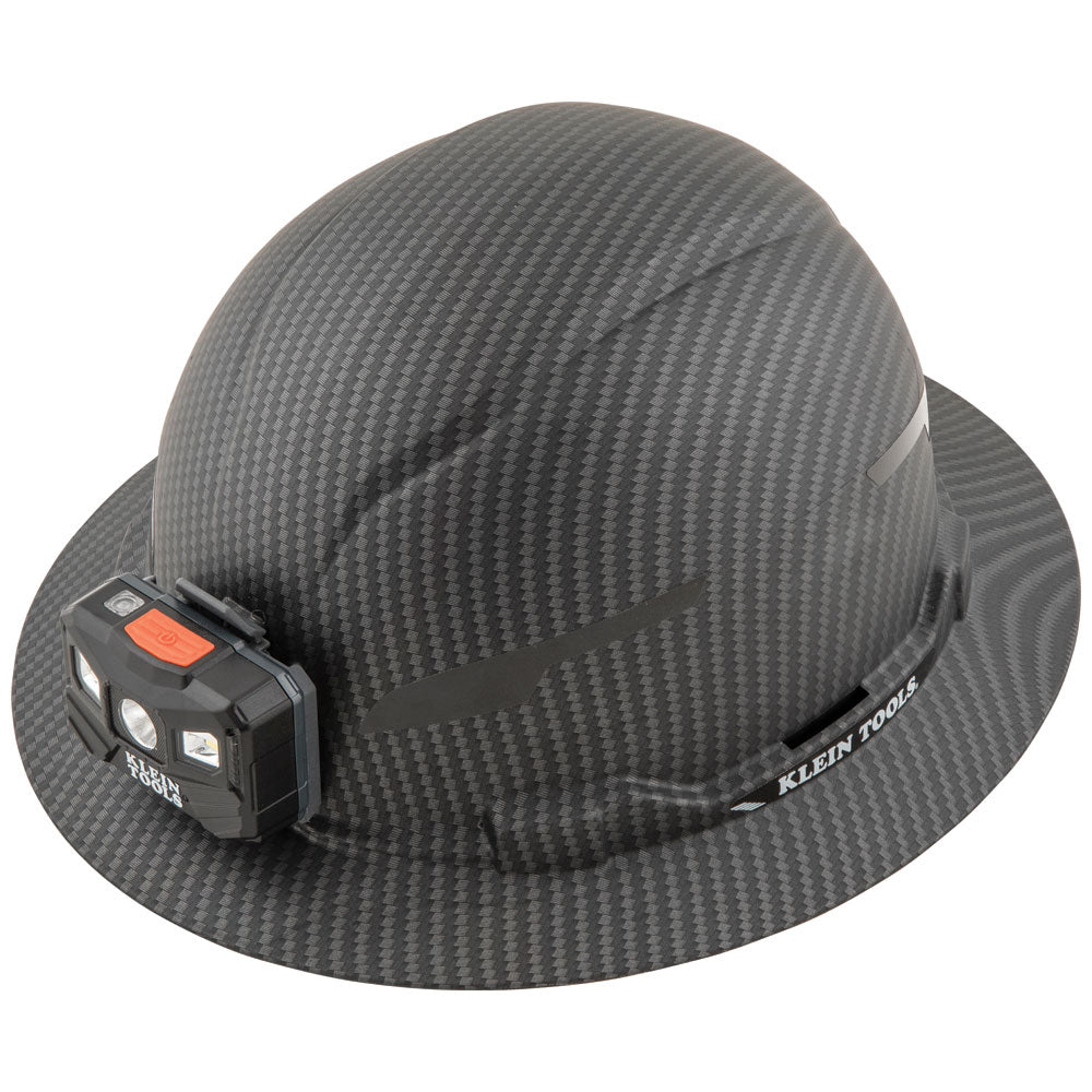 Klein Hard Hat, Premium KARBN™ Pattern, Non-Vented Full Brim, Class E, Lamp