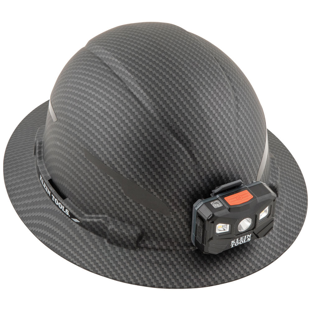 Klein Hard Hat, Premium KARBN™ Pattern, Non-Vented Full Brim, Class E, Lamp