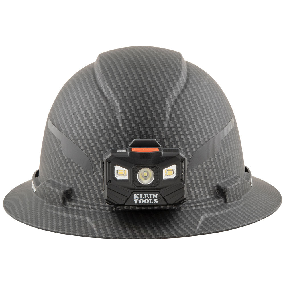 Klein Hard Hat, Premium KARBN™ Pattern, Non-Vented Full Brim, Class E, Lamp