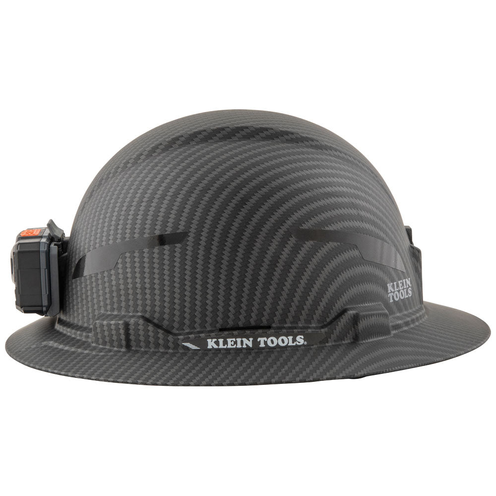 Klein Hard Hat, Premium KARBN™ Pattern, Non-Vented Full Brim, Class E, Lamp