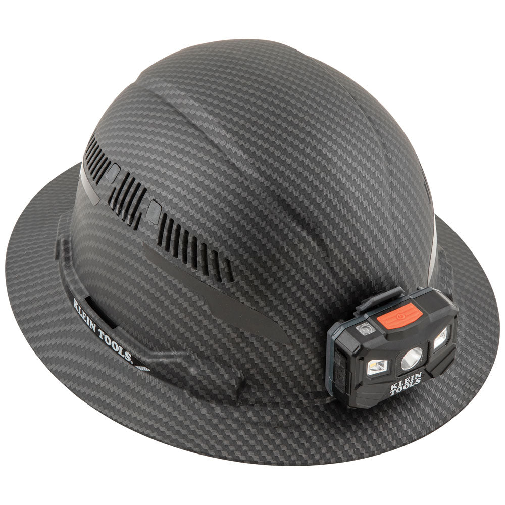 Klein Hard Hat, Premium KARBN™ Pattern, Vented Full Brim, Class C, Lamp