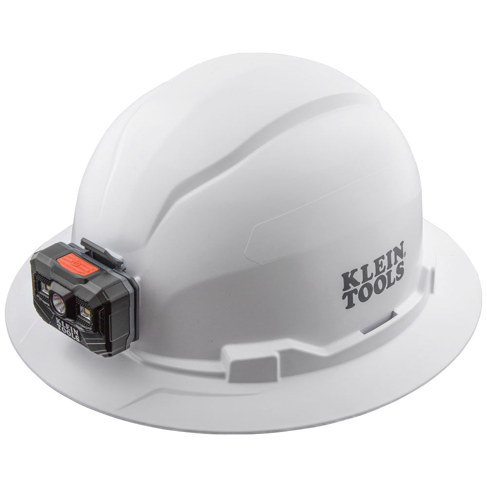 Klein Hard Hat, Non-Vented, Full Brim with Rechargeable Headlamp, White