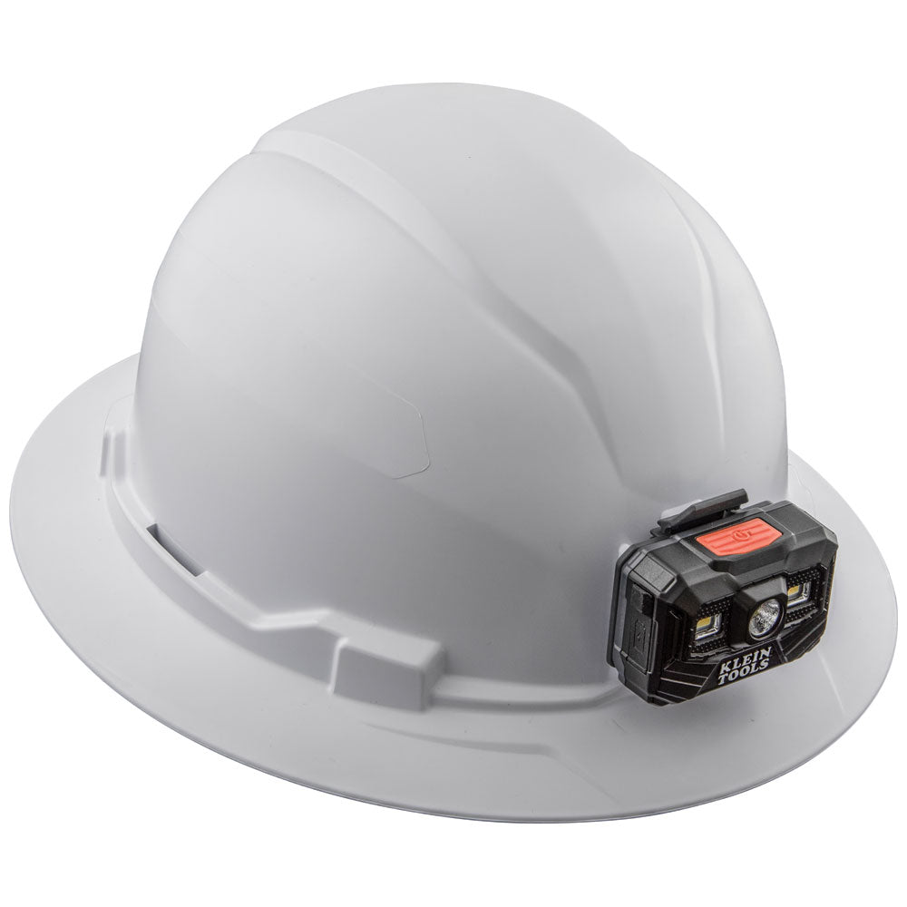 Klein Hard Hat, Non-Vented, Full Brim with Rechargeable Headlamp, White