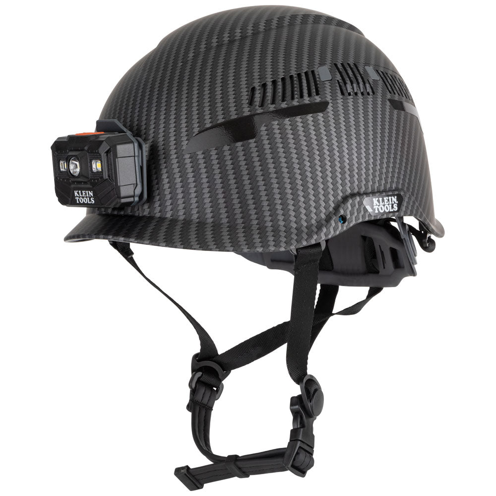 Klein Safety Helmet, Premium KARBN™ Pattern, Vented, Class C, Headlamp