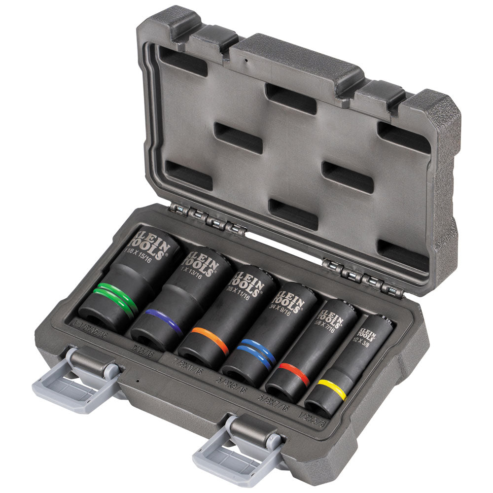 Klein 2-In-1 Slotted Impact Socket Set, 12-Point, 6-Piece