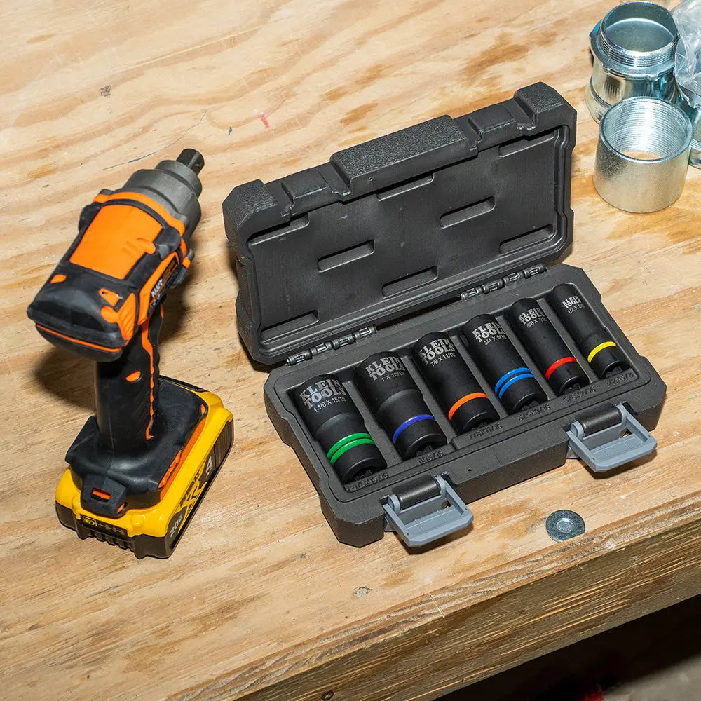 Klein 2-In-1 Slotted Impact Socket Set, 12-Point, 6-Piece Klein Tools