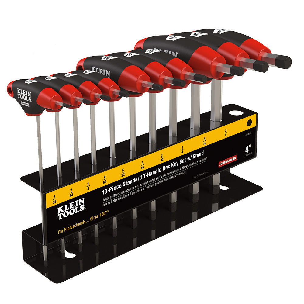 Klein Hex Key Set, SAE T-Handle, 4-Inch, with Stand, 10-Piece